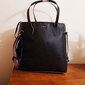 Black Leather Bucket Bag Light Gray Grey Trim